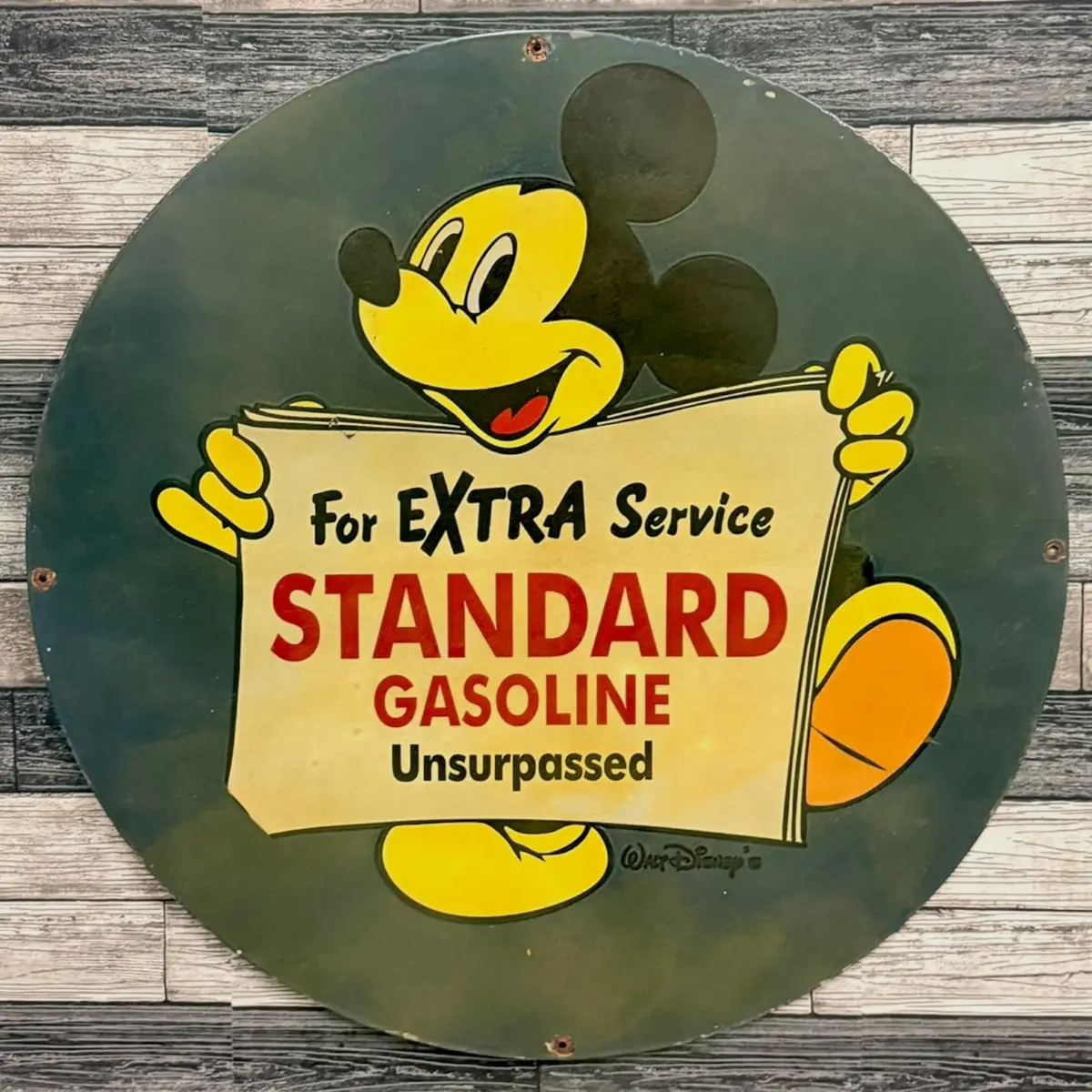 For Extra Service Standard Gasoline Mickey Mouse Porcelain Sign 1