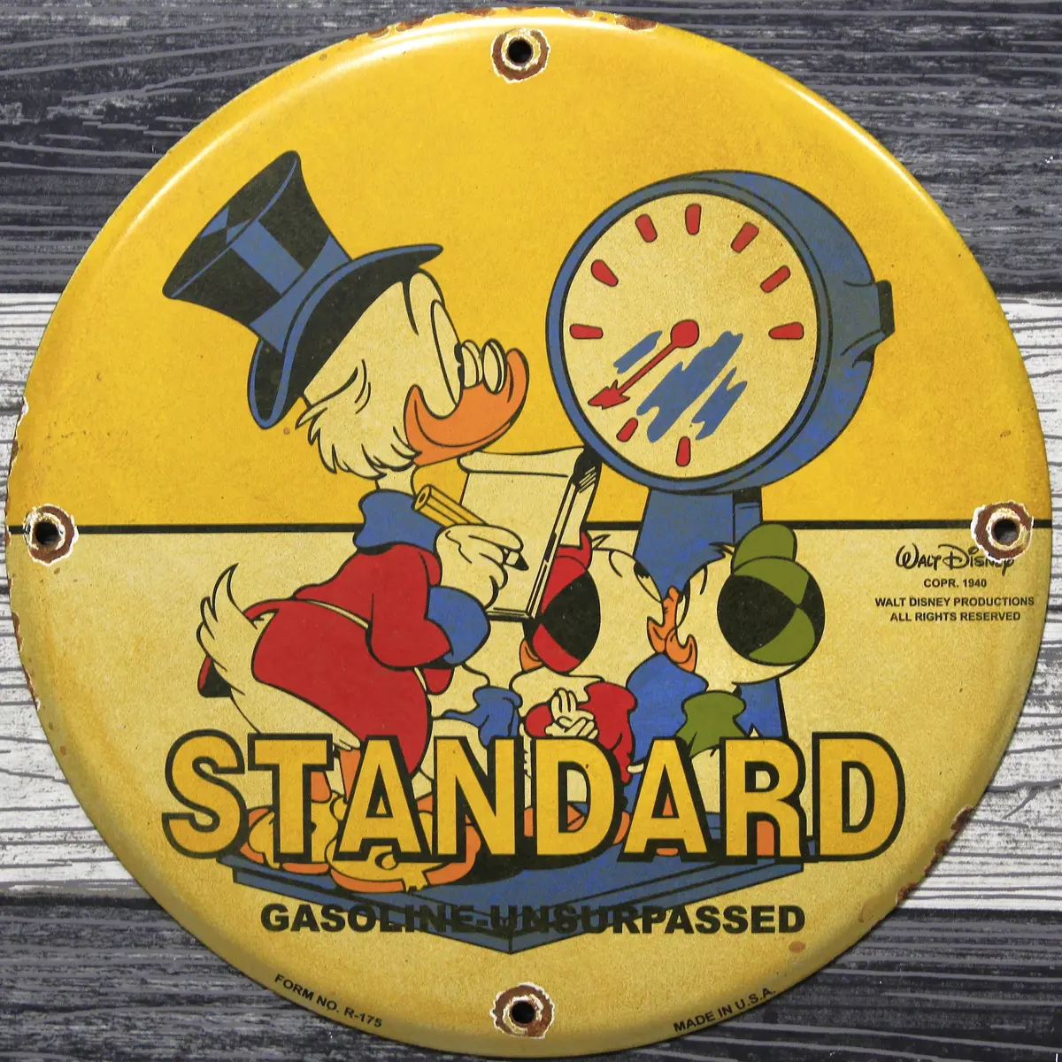 Standard Gas With Scrooge Vintage Disney Porcelain Enamel Sign (12In) 1