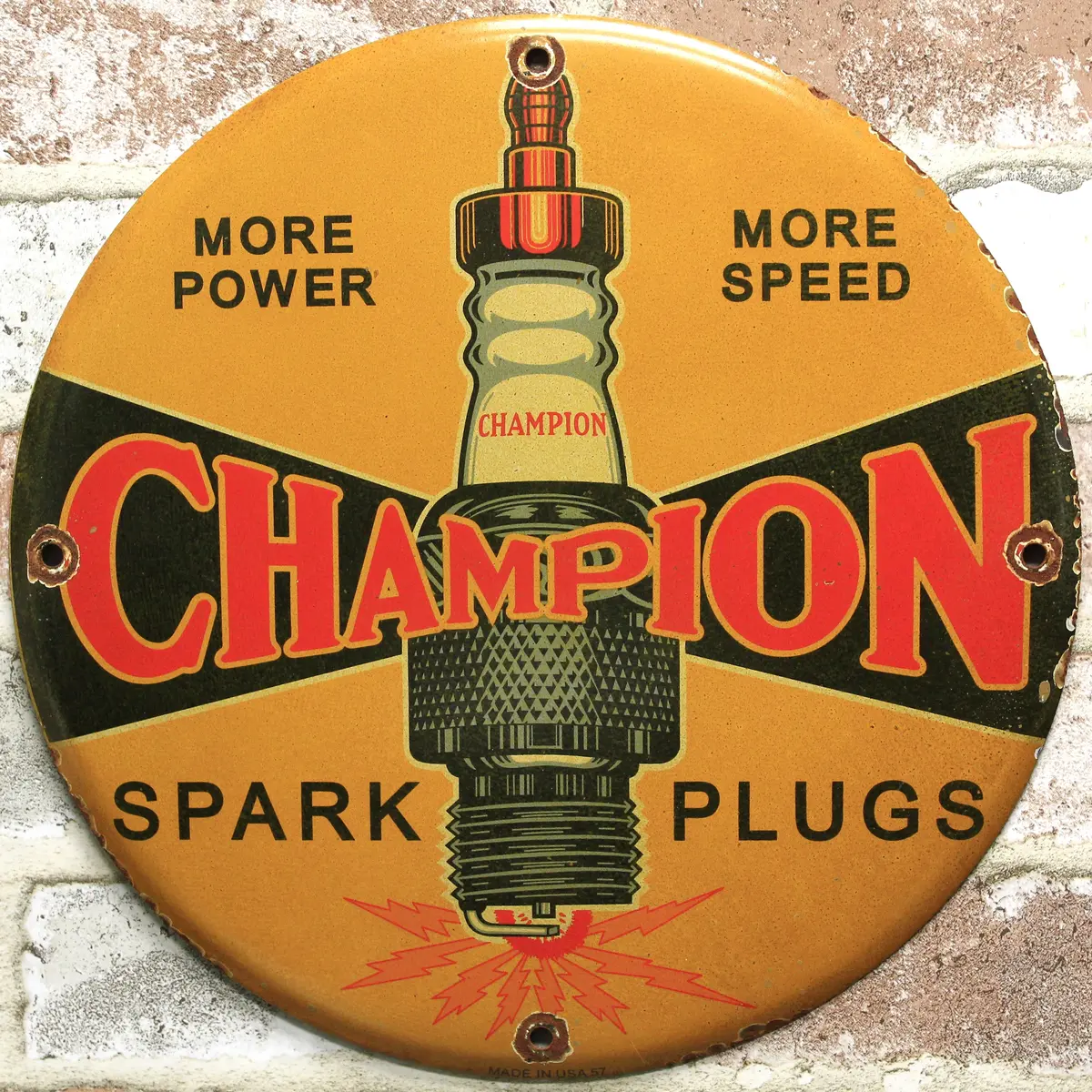 Champion Spark Plugs Round Porcelain Enamel Sign (12In) 1
