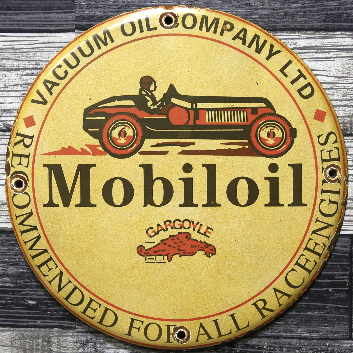 Mobiloil Gargoyle For Race Engines Enamel Sign (12In) 1