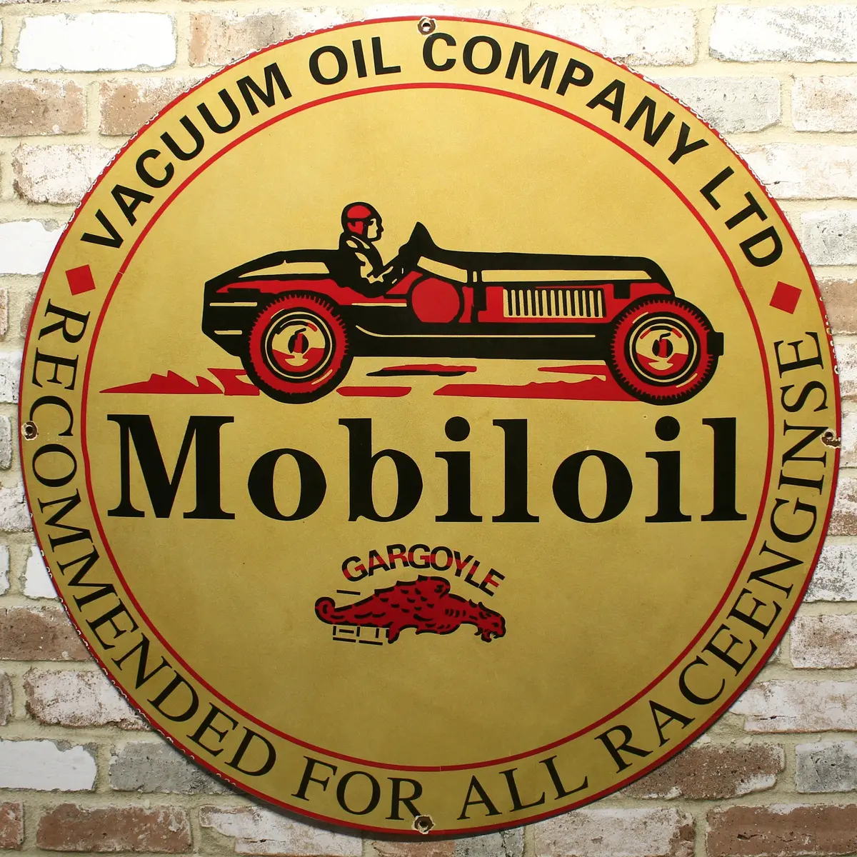 Gargoyle Mobiloil Race Engines Large Porcelain Enamel Sign | Large 30-Inch 1