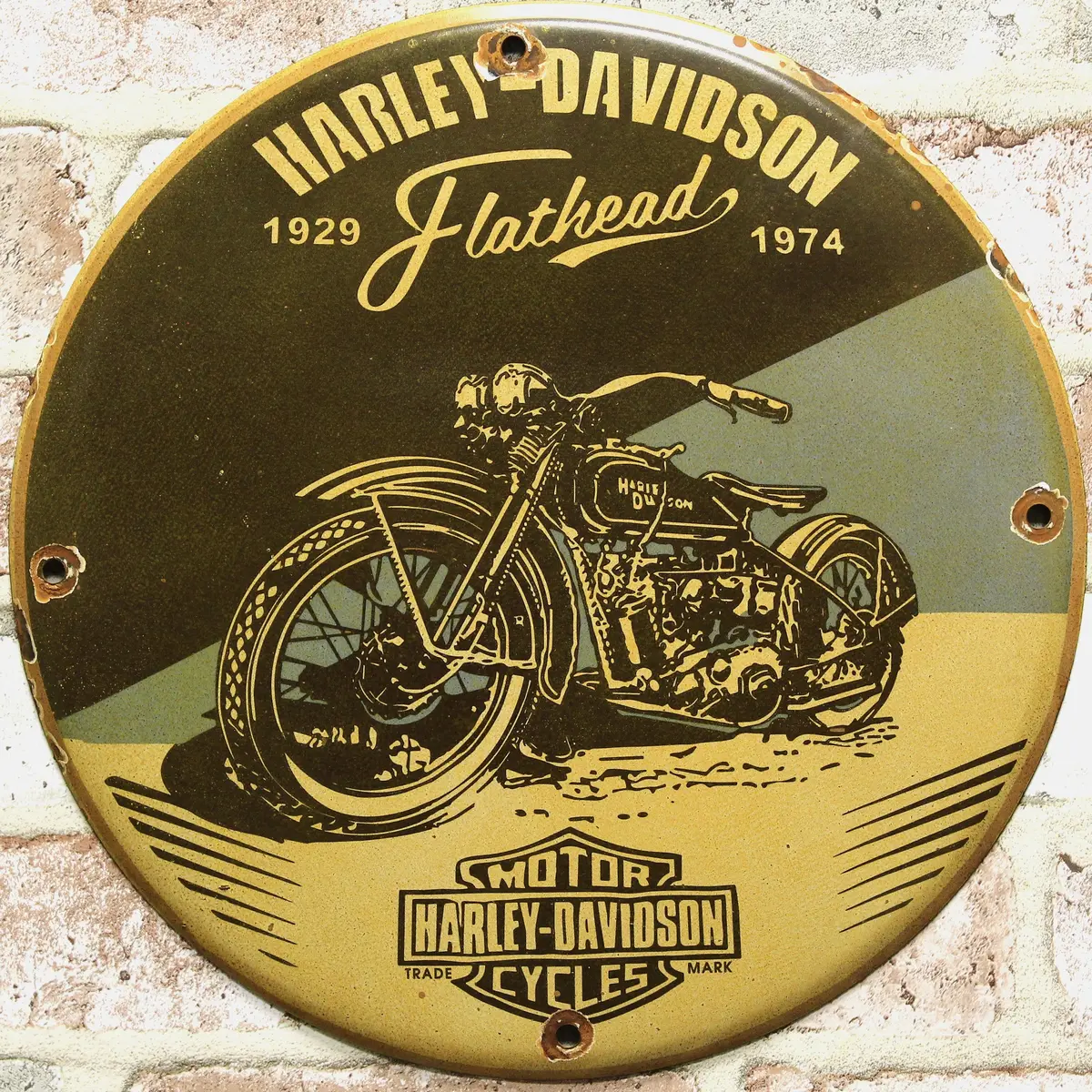 Harley Davidson Flathead Motorcycles Porcelain Enamel Sign (12In) 1