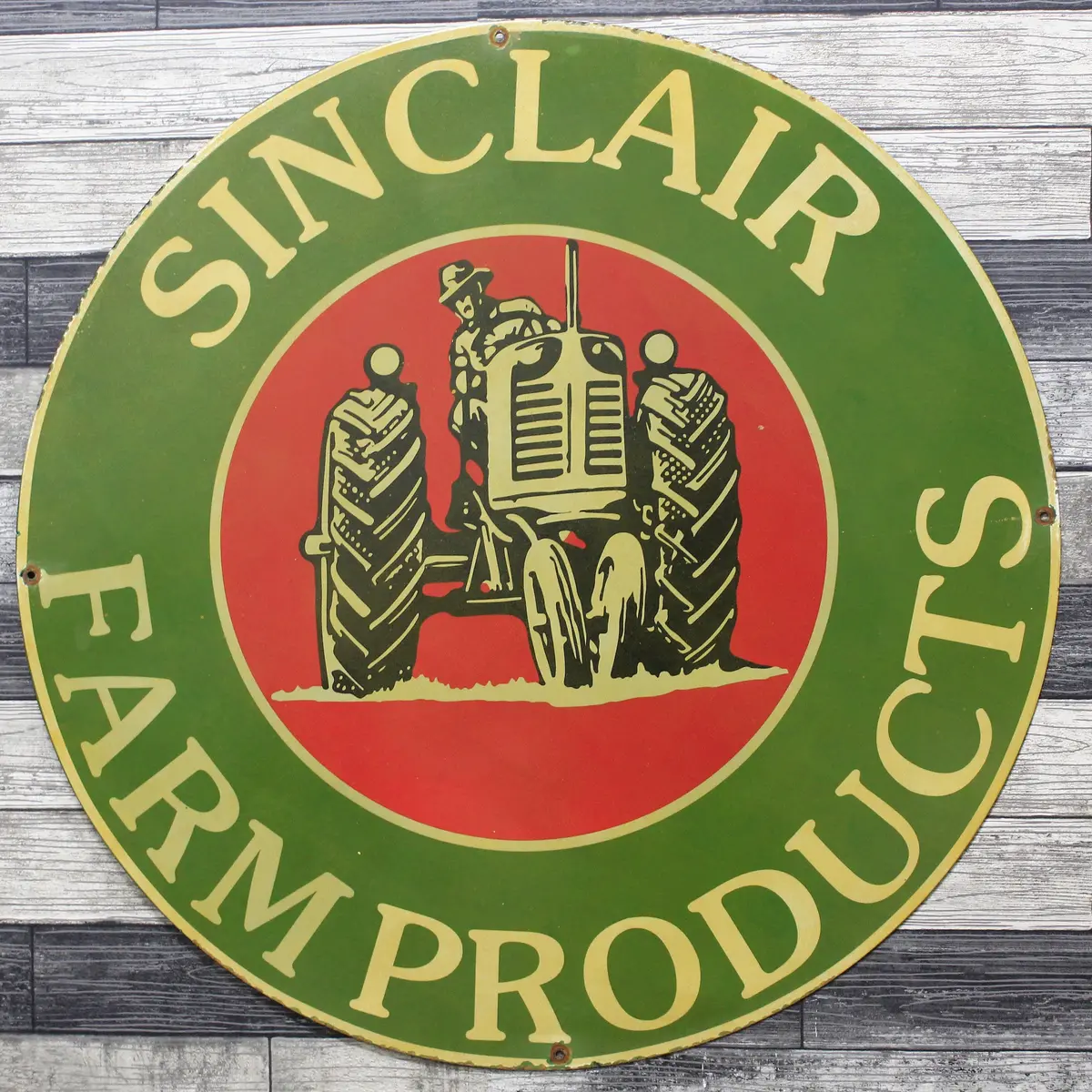 Sinclair Tractor Farm Products Large 30-Inch Porcelain Vintage Service Station Enamel Sign 1