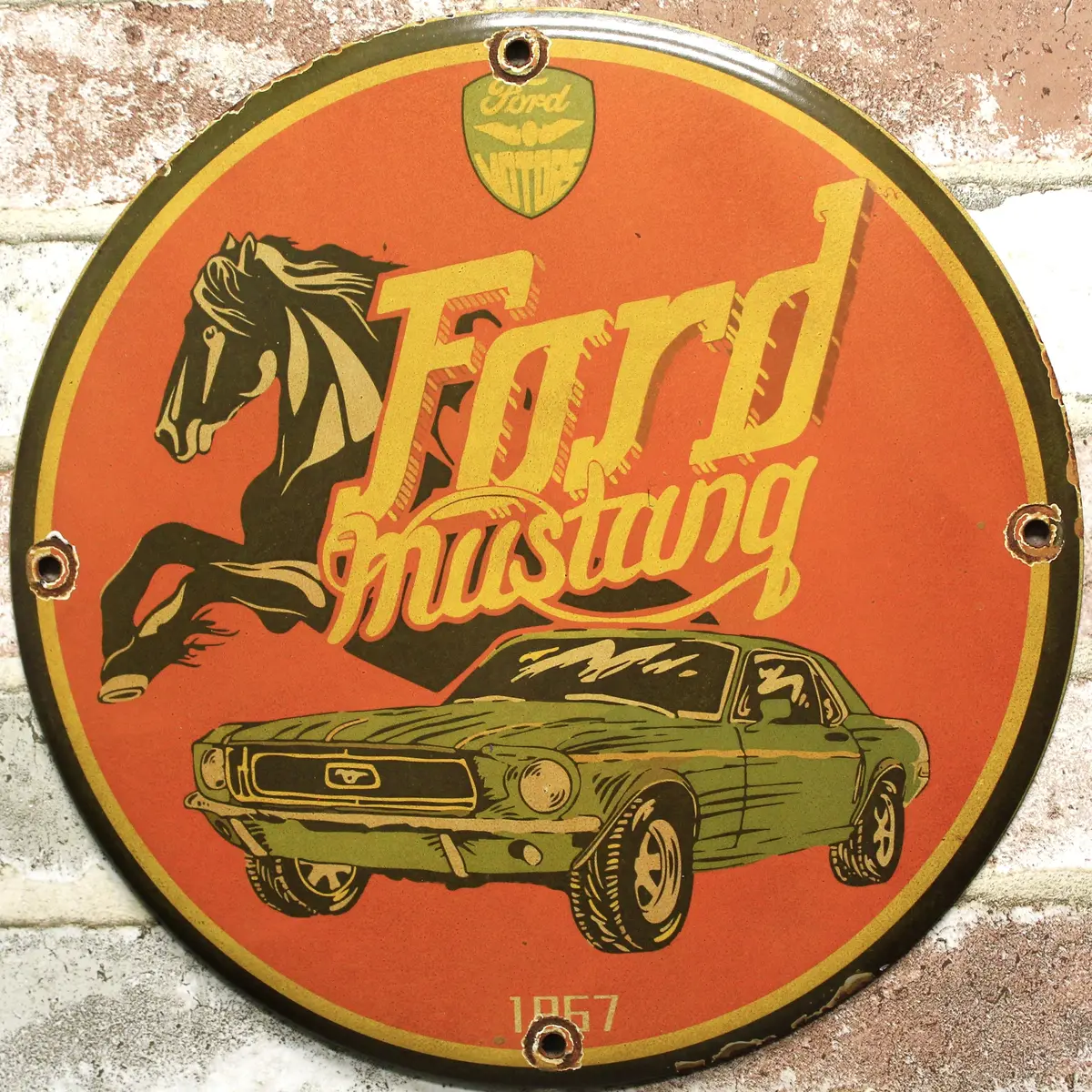 Ford Mustang Vintage Porcelain Enamel Sign (12In) 1