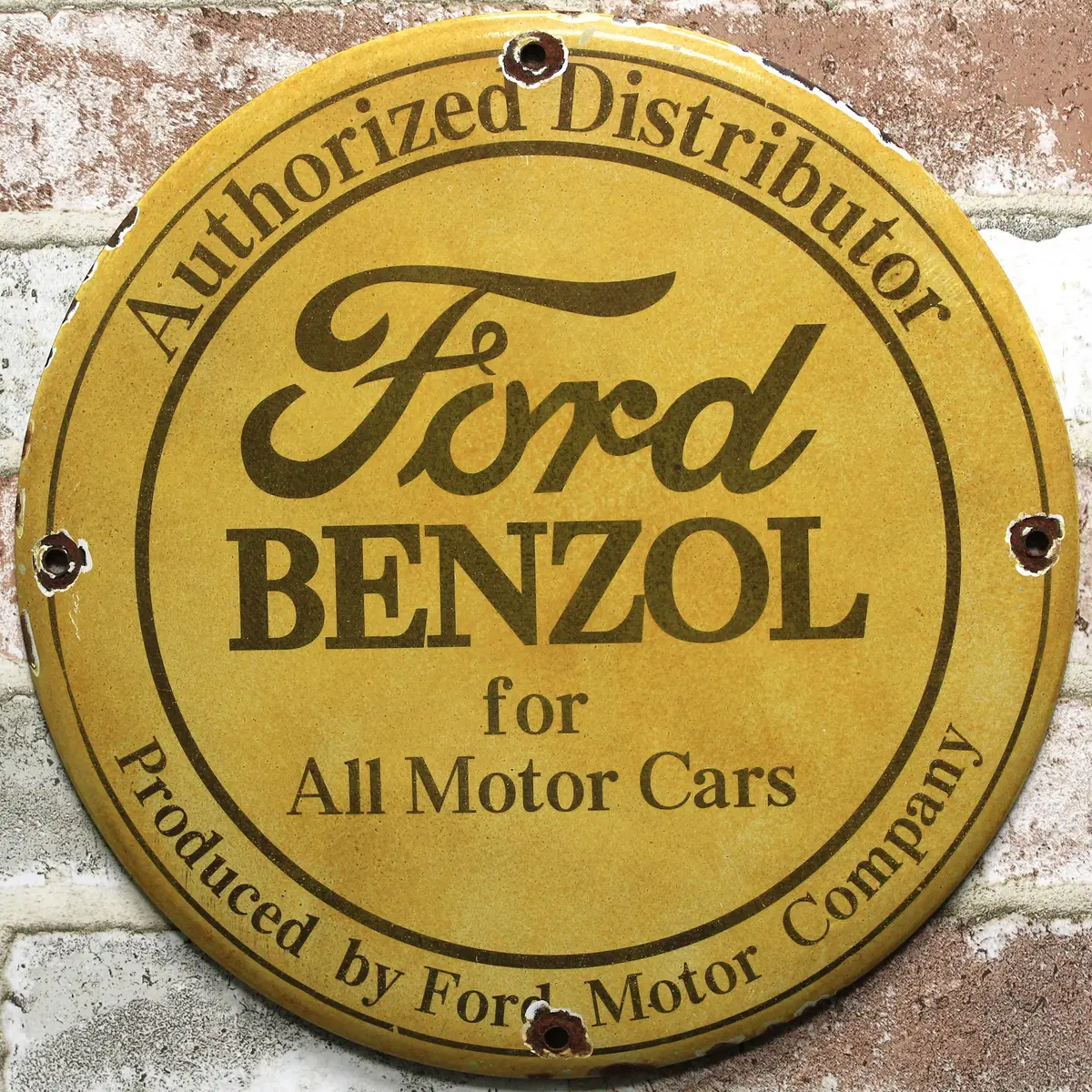 Ford Benzol Authorized Distributor Vintage Porcelain Enamel Sign (12In) 1