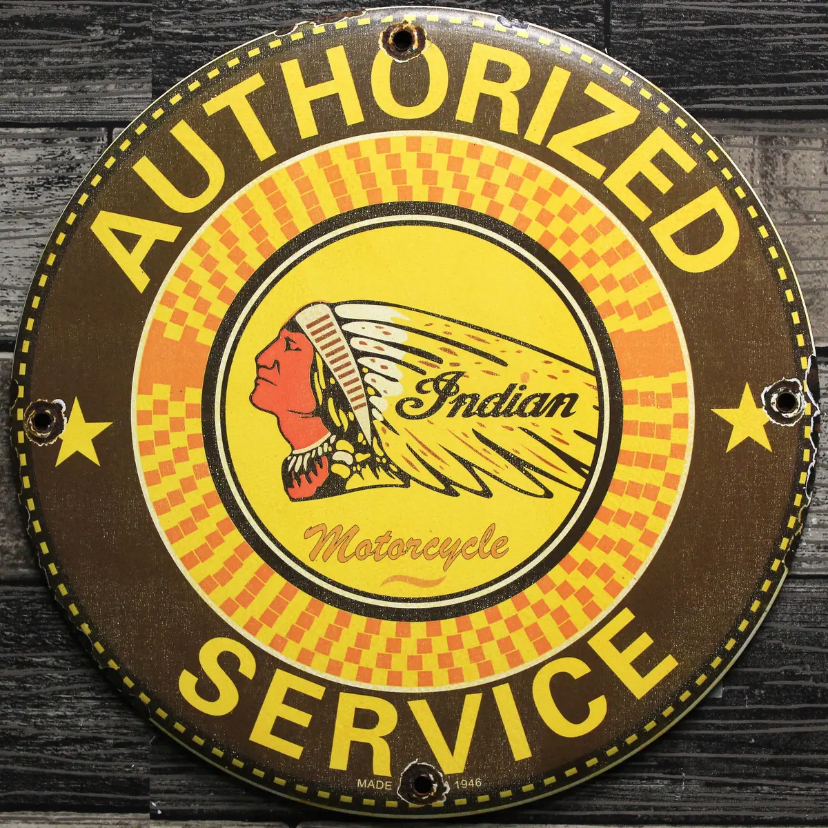 Indian Motorcycles 1946 Authorized Service Porcelain Enamel Sign (12In) 1