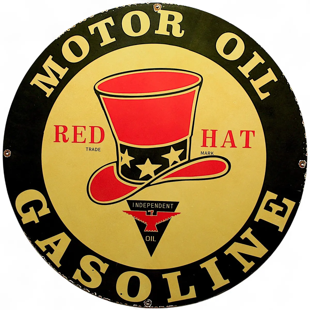 Red Hat Motor Oil Vintage Gasoline Porcelain Enamel Sign | Large 30-Inch 1