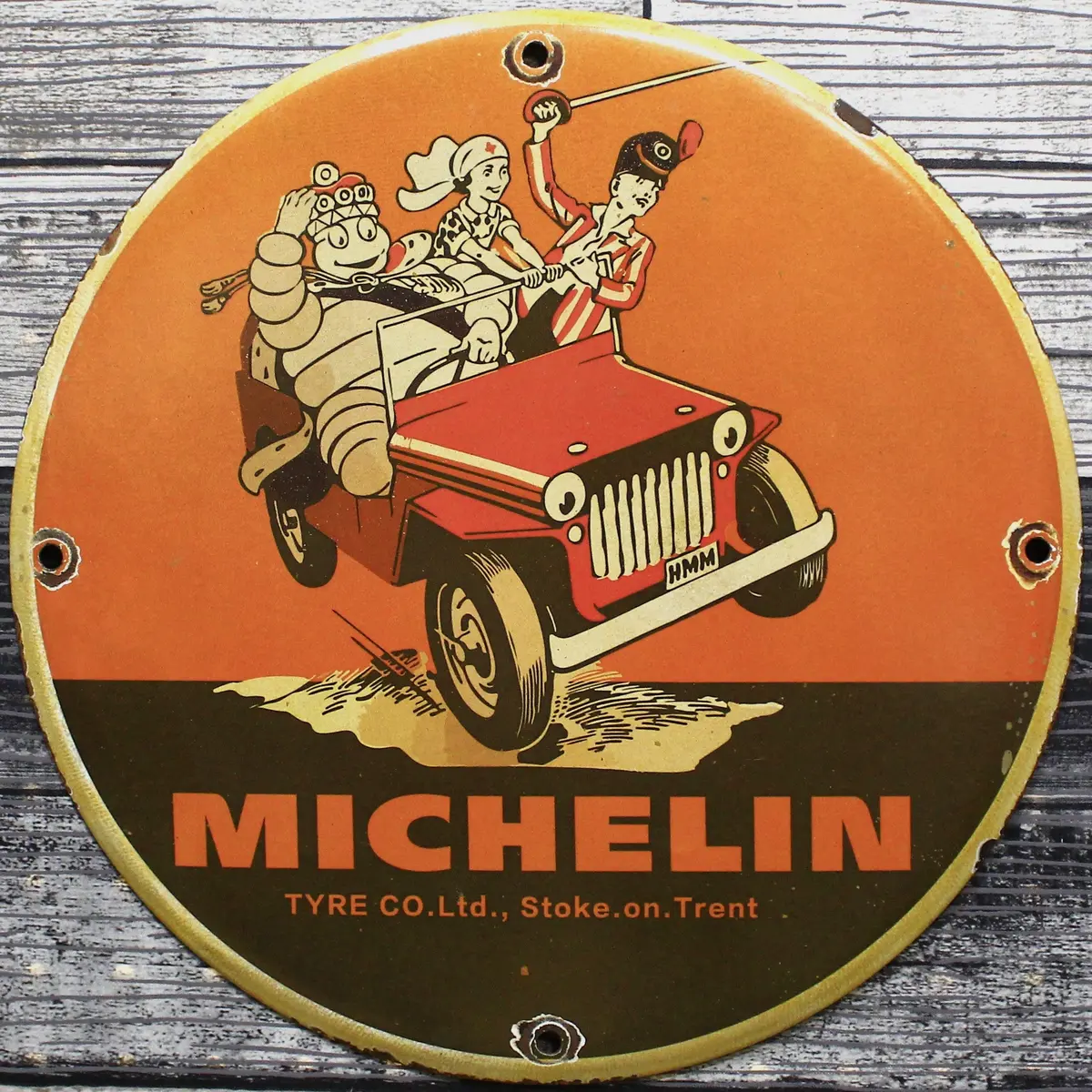 Michelin Tyre Co. Stoke On Trent Bibendum Porcelain Enamel Sign (12In) 1