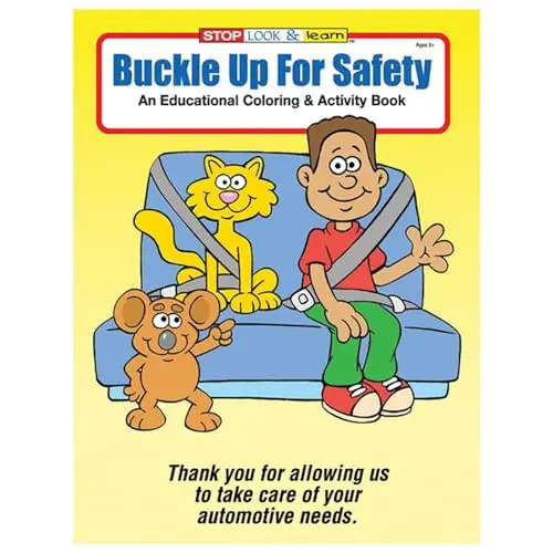 Buckle Up For Safety Children's Coloring Book For Automotive Dealerships - 8" X 10.5" Durable 16-Page Book With 4 Unique Car And Safety-Themed Designs 2