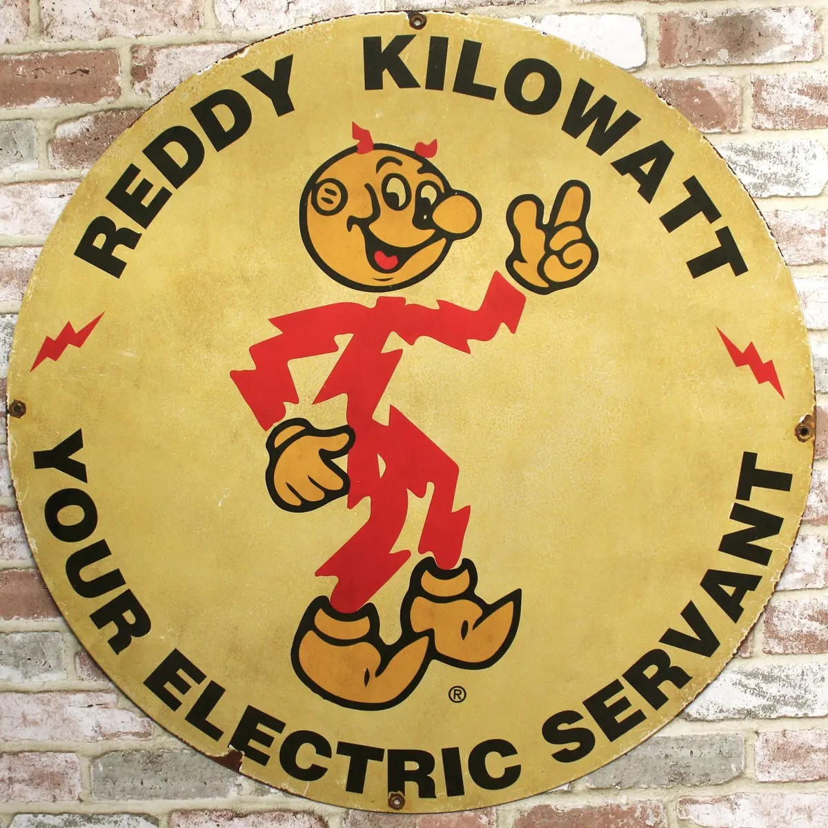 Reddy Kilowatt Electric Servant Large 30-Inch Porcelain Enamel Sign On Heavy Steel 1
