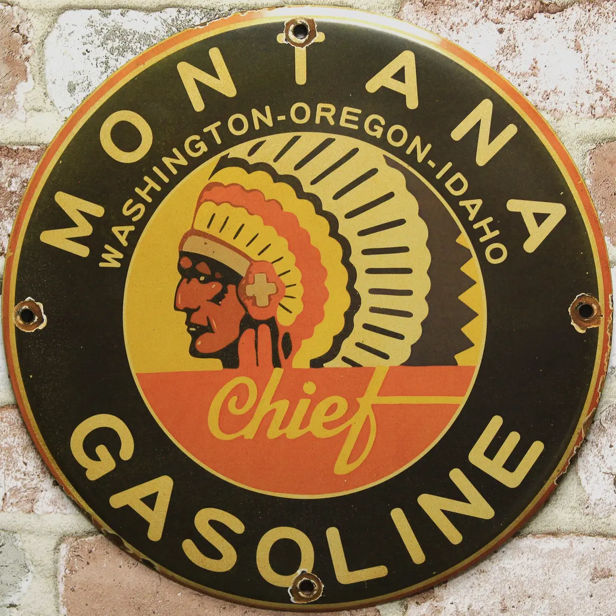 Montana Chief Gasoline Porcelain Enamel Sign (12In) 1