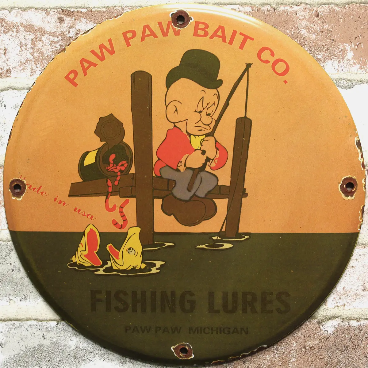 Paw Paw Bait Co Elmer Fudd Porcelain Enamel Sign (12In) 1