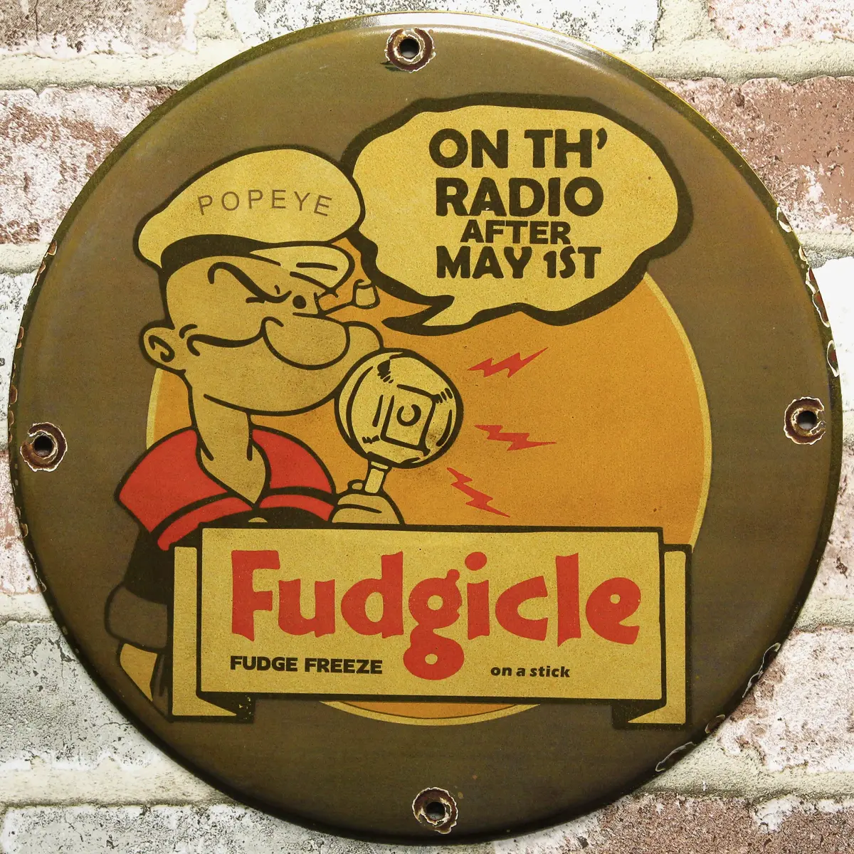 Fudgicle Fudge Freeze With Popeye Porcelain Enamel Sign (12In) 1
