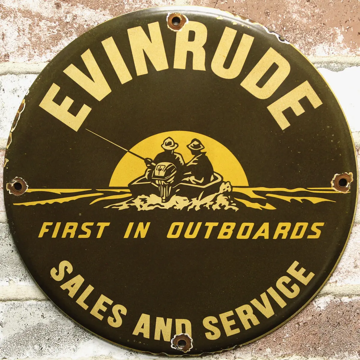 Evinrude Outboards Sales & Service Porcelain Enamel Sign (12In) 1
