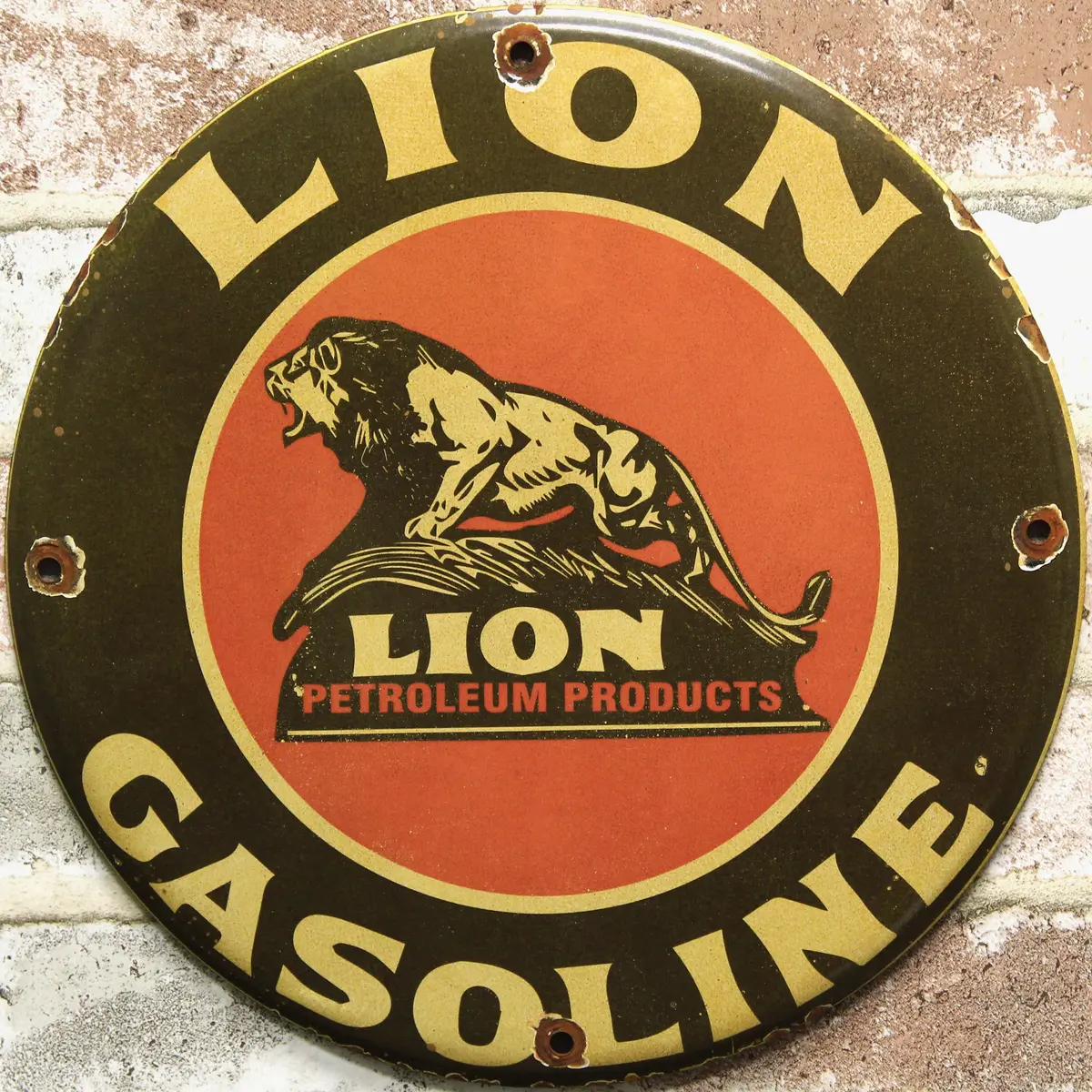 Lion Gasoline Petroleum Products  Porcelain Enamel Sign (12In) 1
