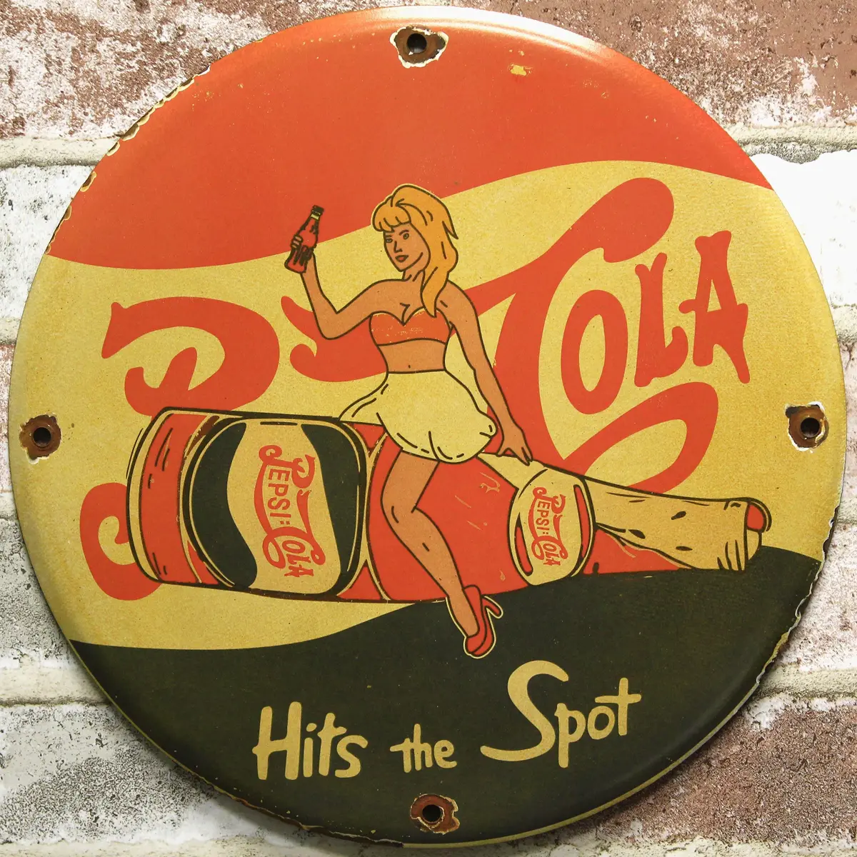 Pepsi Cola Pin-Up Porcelain Enamel Sign (12In) 1
