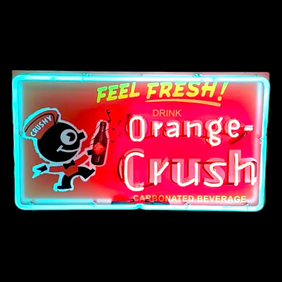 Orange Crush Neon Sign With Crushy - Real Glass, Porcelain, Metal Can - Vintage Soda Advertising 1