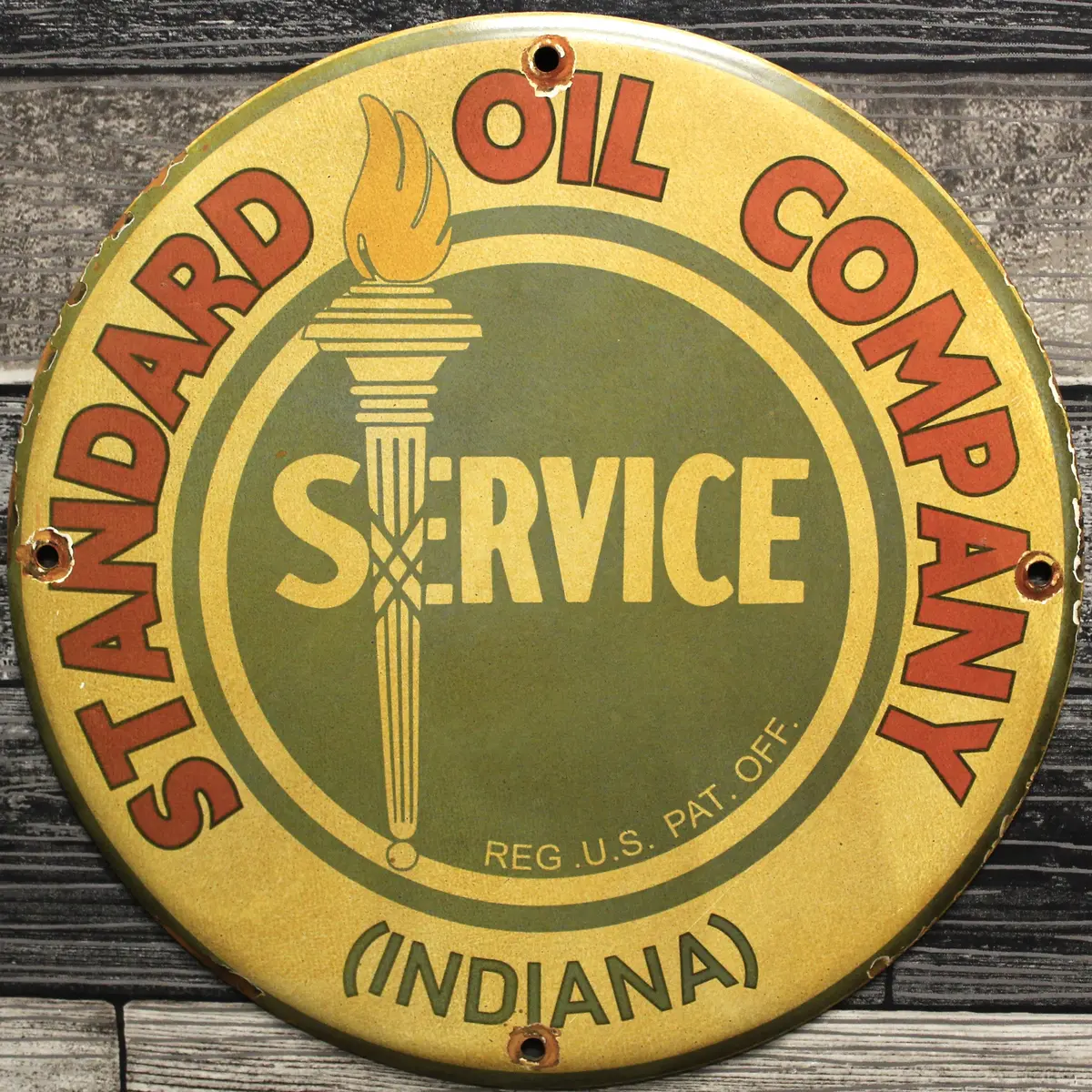 Standard Oil Service Indiana Porcelain Enamel Sign (12In) 1