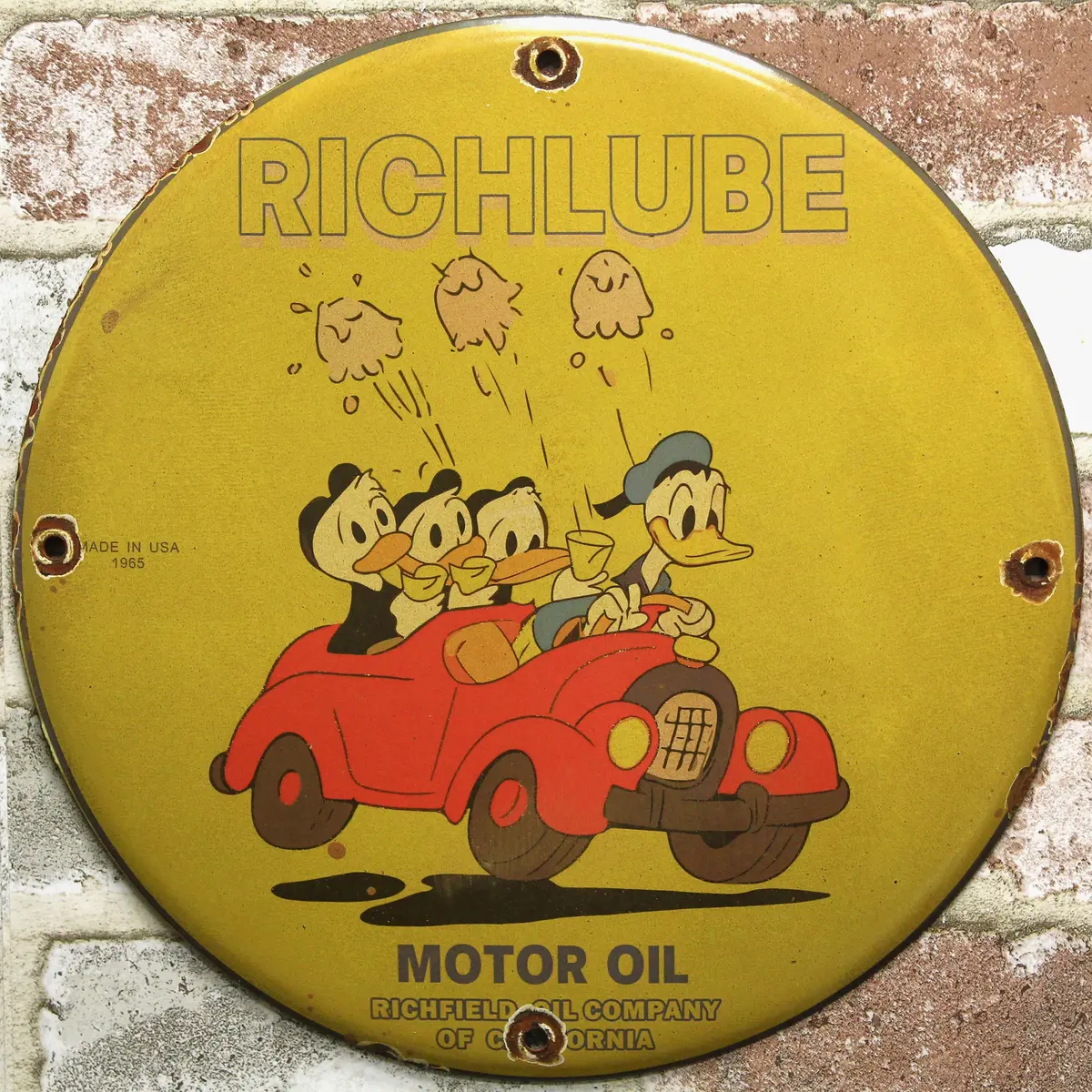 Richlube Motor Oil Donald Duck & Kids Porcelain Enamel Sign (12In) 1