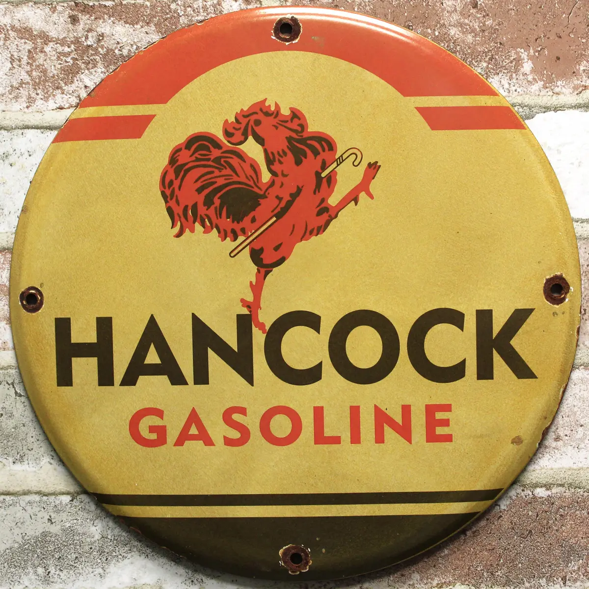 Hancock Gasoline Vintage Porcelain Enamel Sign (12In) 1
