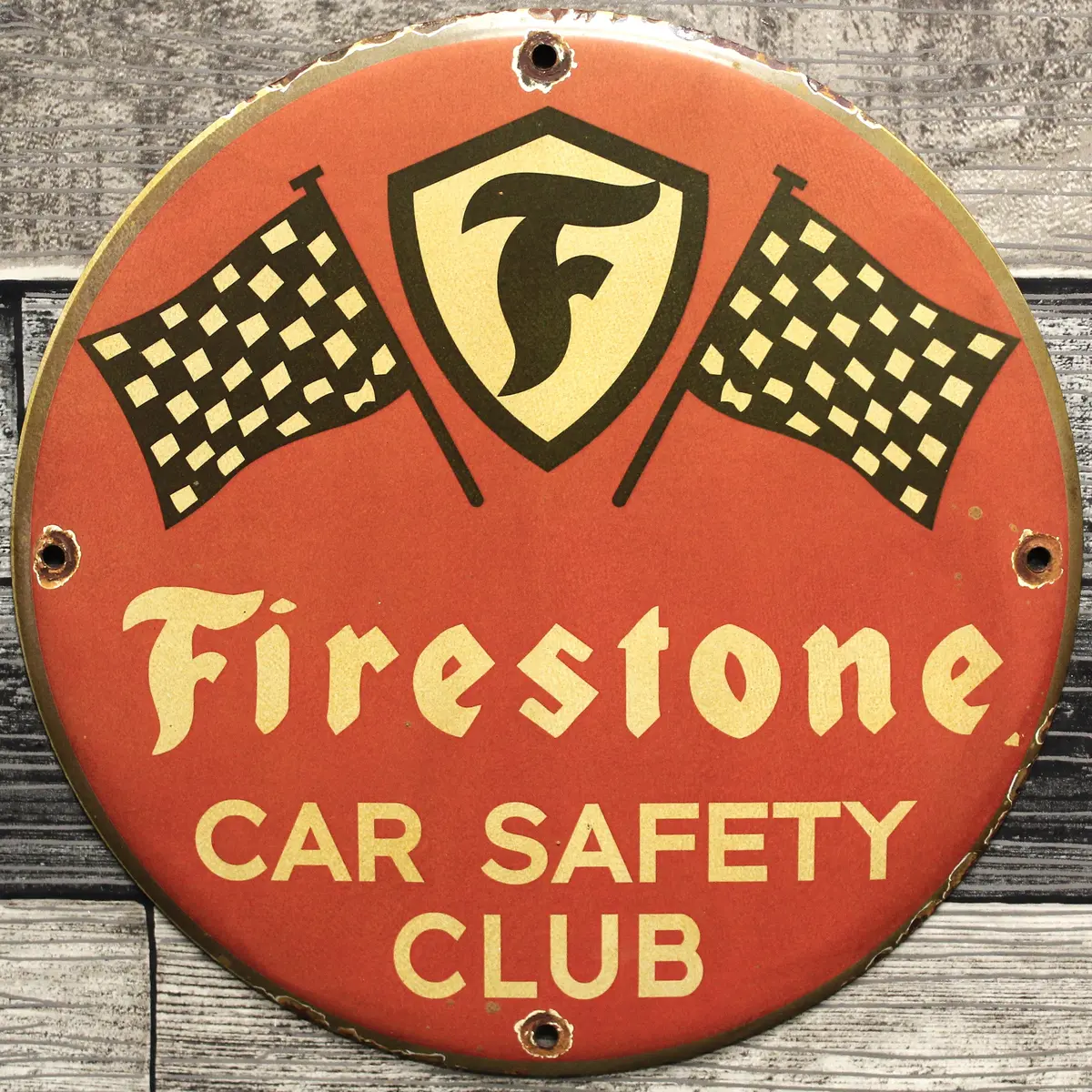Firestone Car Safety Club Porcelain Enamel Sign (12In) 1