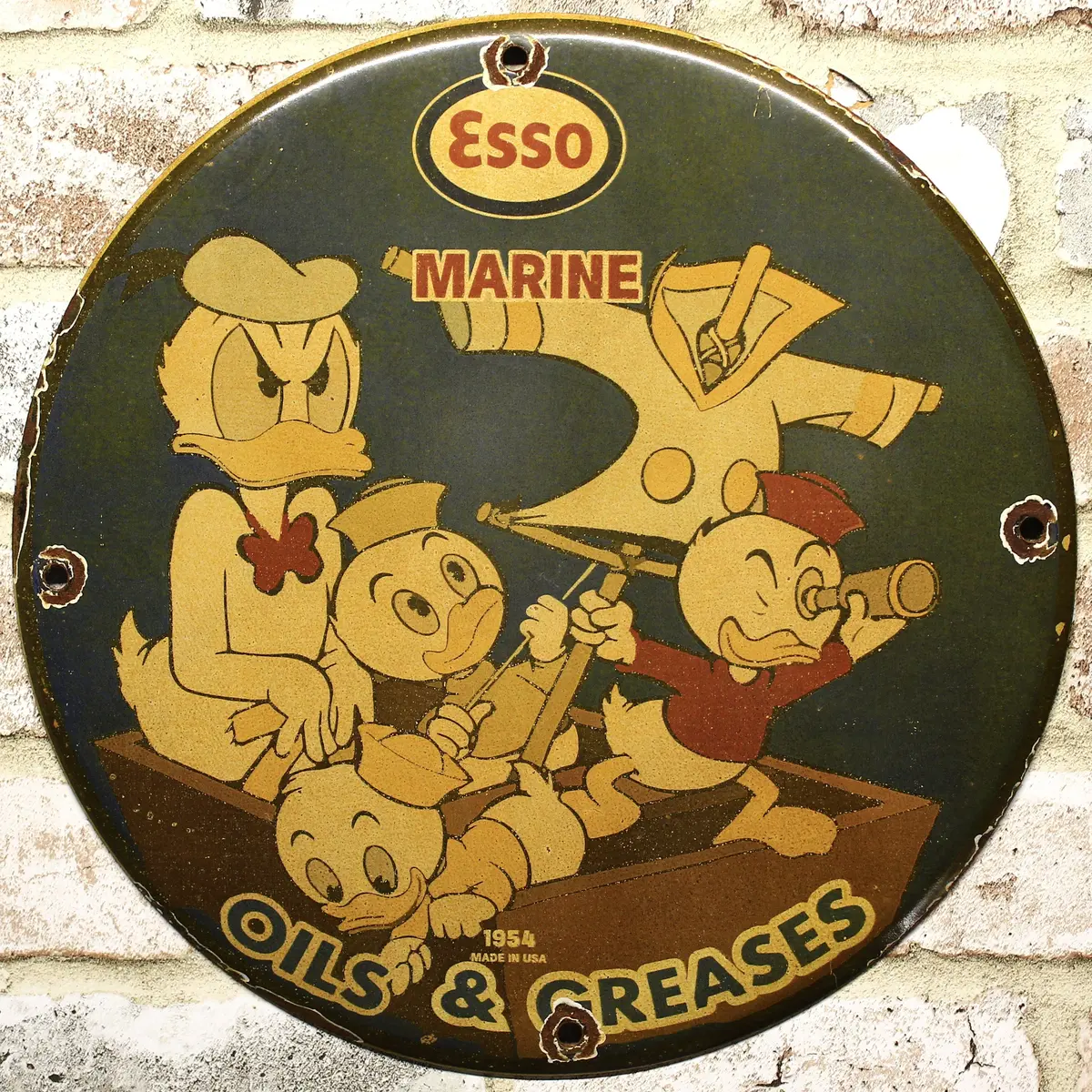 Esso Marine Oils & Greases Porcelain Enamel Sign (12In) 1