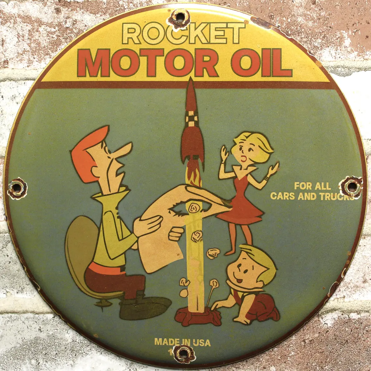 The Jetsons Rocket Motor Oil Vintage Porcelain Enamel Sign (12In) 1