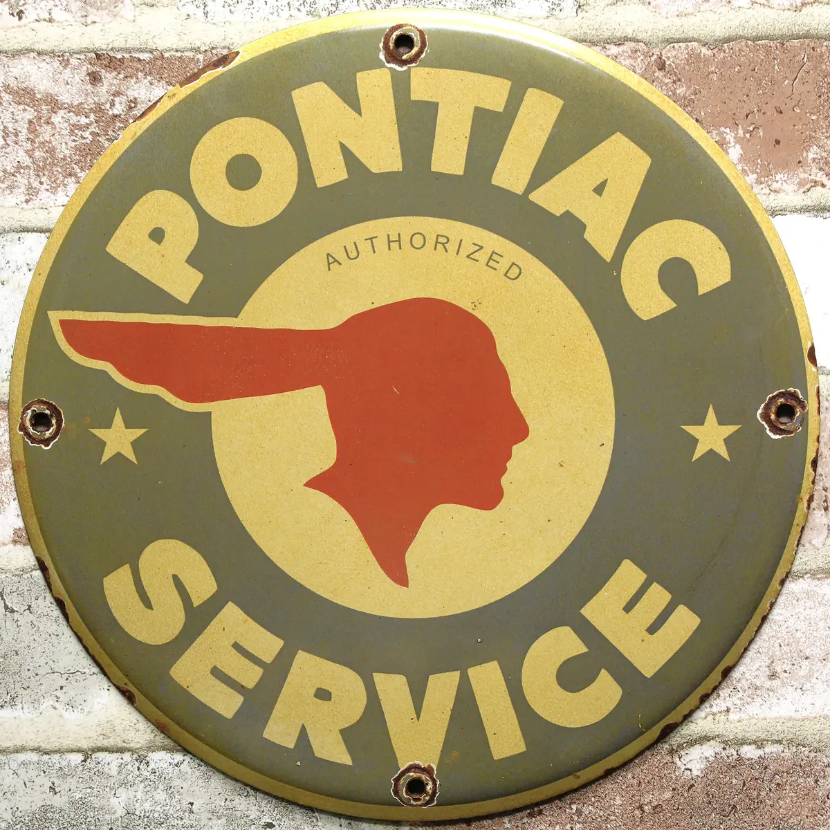 Pontiac Service Vintage Porcelain Enamel Sign (12In) 1