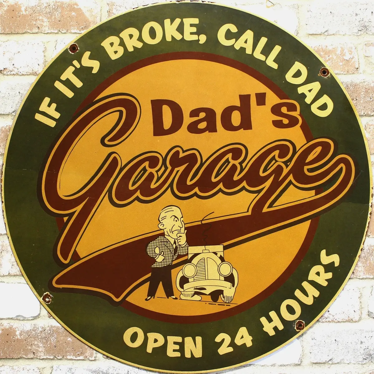 2Ft Dad's Garage If It's Broke Call Dad Porcelain Enamel Sign (24-Inch) 1