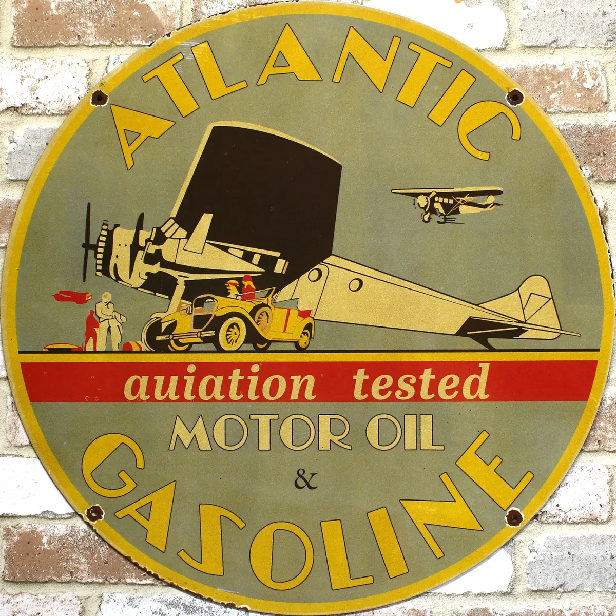 2Ft Atlantic Gasoline Aviation Motor Oil Porcelain Enamel Sign (24-Inch) 1