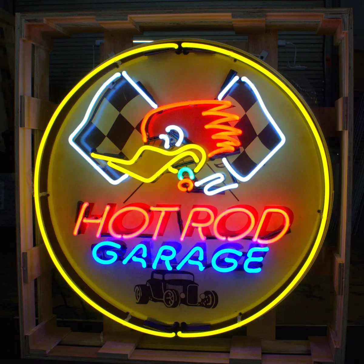 Hot Rod Garage Mr. Horsepower Neon Porcelain Sign With Can 1
