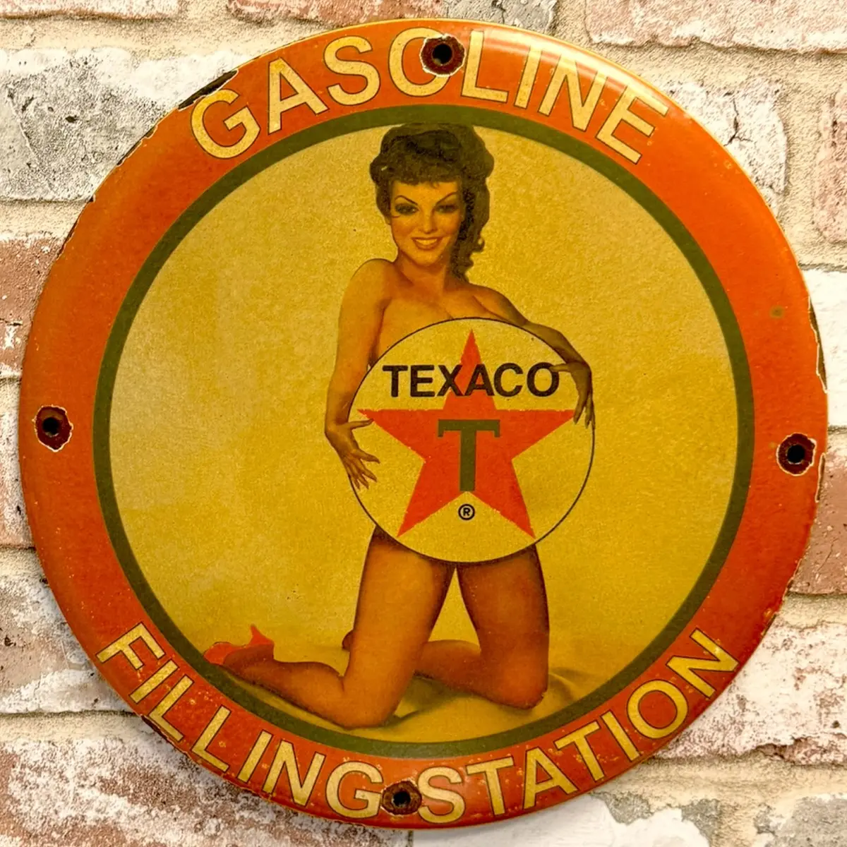 Texaco Filling Station Vintage Pin Up Porcelain Enamel Metal Sign 12-Inch 1