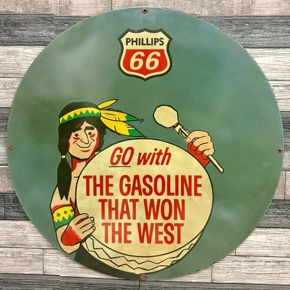 Phillips 66 Gasoline Porcelain Enamel Sign Large 30-Inch Route 66 Gas Station Sign 1