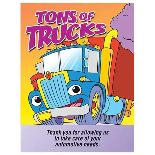 Tons Of Trucks Children's Coloring Book For Automotive Dealerships - 8" X 10.5" Durable 16-Page Book With 4 Unique Truck-Themed Designs For Engaging Young Visitors 1