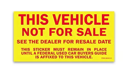 Professional Grade "This Vehicle Not For Sale" Stickers – 2-3/4" × 5-1/2" Exterior Window Decals For Car Dealerships – Weatherproof, Durable Non-Sale Vehicle Decal, High Visibility Auto Stickers 1