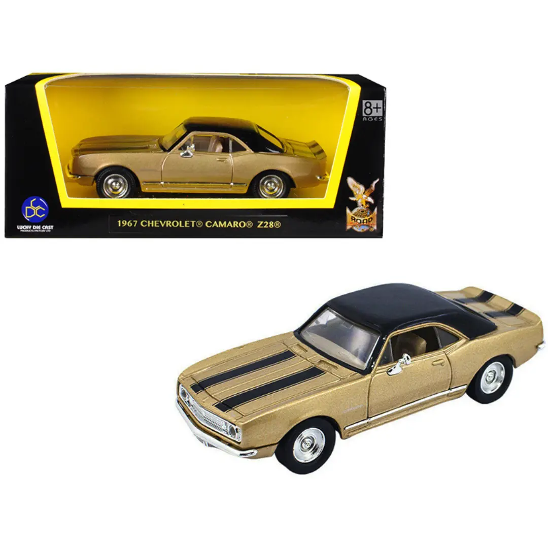 1967 Camaro Z-28 Gold W/ Black Stripes And Black Top 1/43 Diecast 1