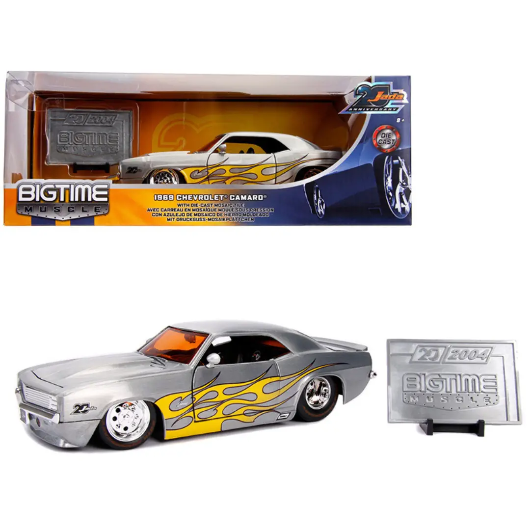 1969 Camaro Raw Metal -Yellow Flames Bigtime Muscle Jada 20 Anniv 1/24 1