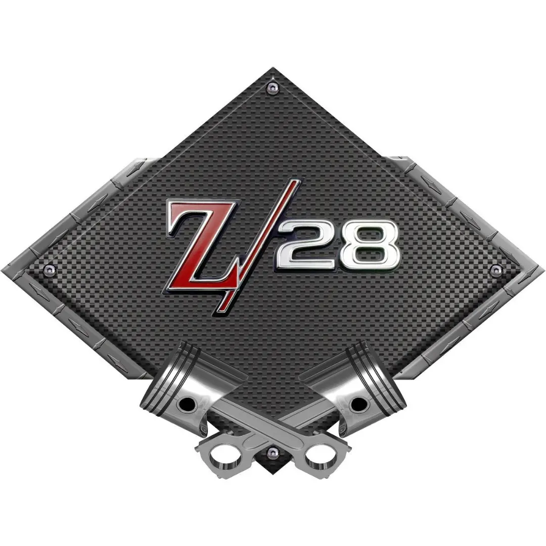 1969 Camaro Z/28 Black Diamond Cross Pistons Steel Sign 1