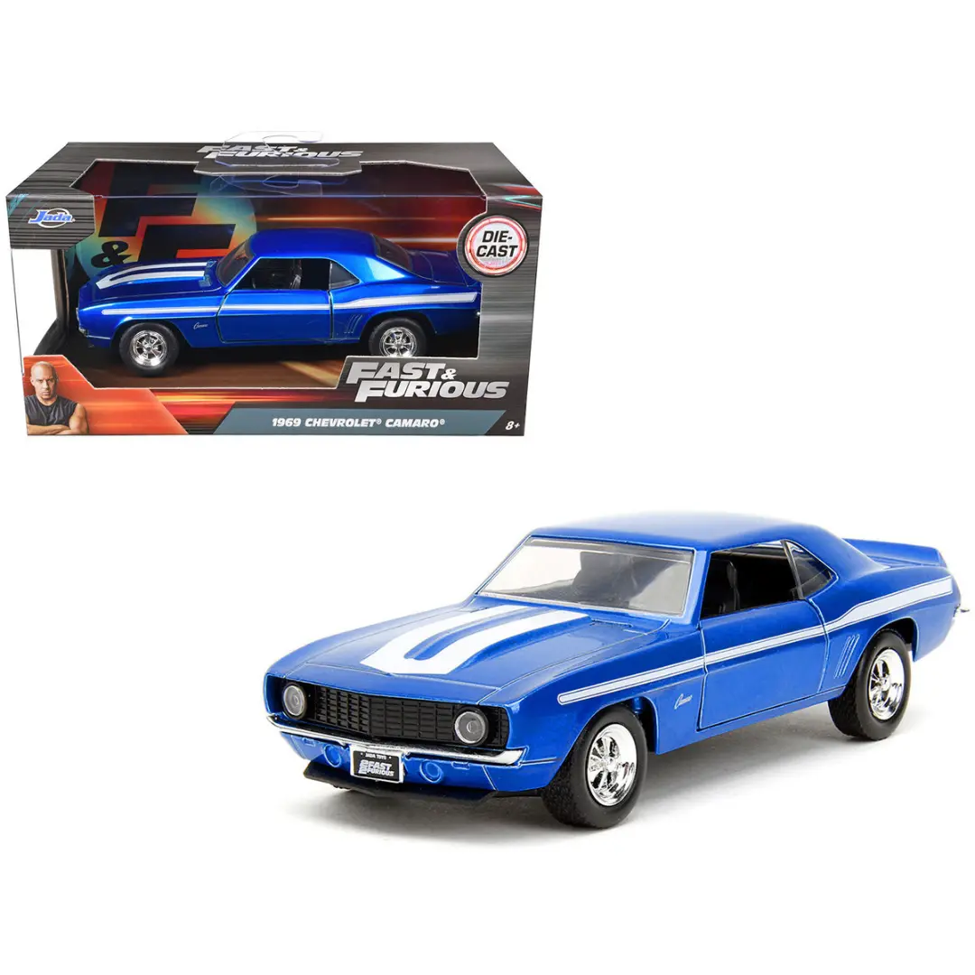 1969 Chevrolet Camaro Blue Metallic With White Stripes "2 Fast 2 Furious" (2003) Movie "Fast & Furious" Series 1/32 Diecast Model Car 1