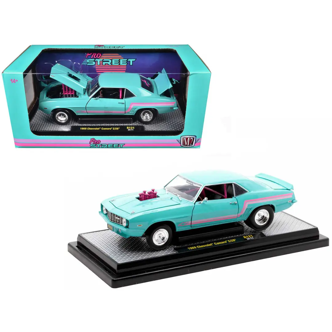 1969 Chevrolet Camaro Z/28 Light Blue With Pink Stripes "Pro Street" Limited Edition To 6250 Pieces Worldwide 1/24 Diecast Model Car 1