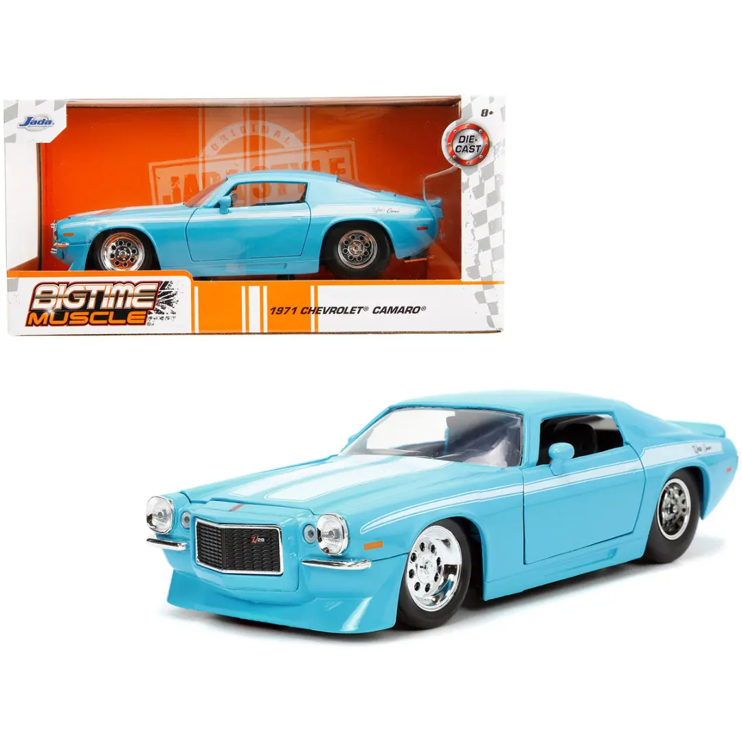 1971 2Nd Generation Camaro Z/28 Light Blue "Bigtime Muscle" 1/24 Diecast Model Car 1