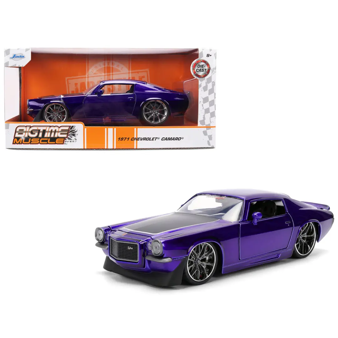 1971 Chevrolet Camaro Z/28 Purple Metallic With Black Hood "Bigtime Muscle" Series 1/24 Diecast Model Car 1