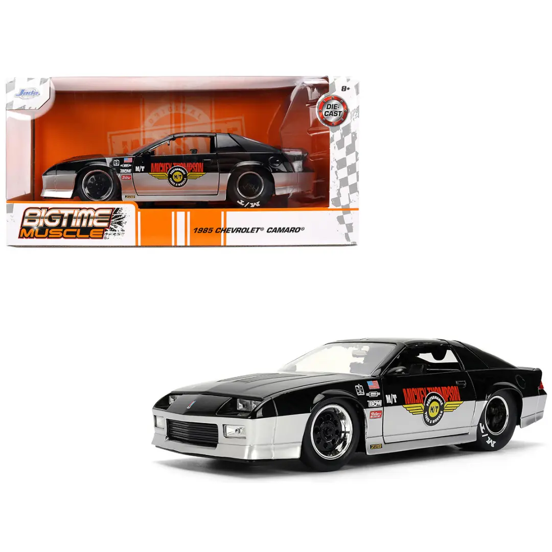 1985 Chevrolet Camaro Z28 "Mickey Thompson" Black And Silver Metallic "Bigtime Muscle" Series 1/24 Diecast Model Car 1