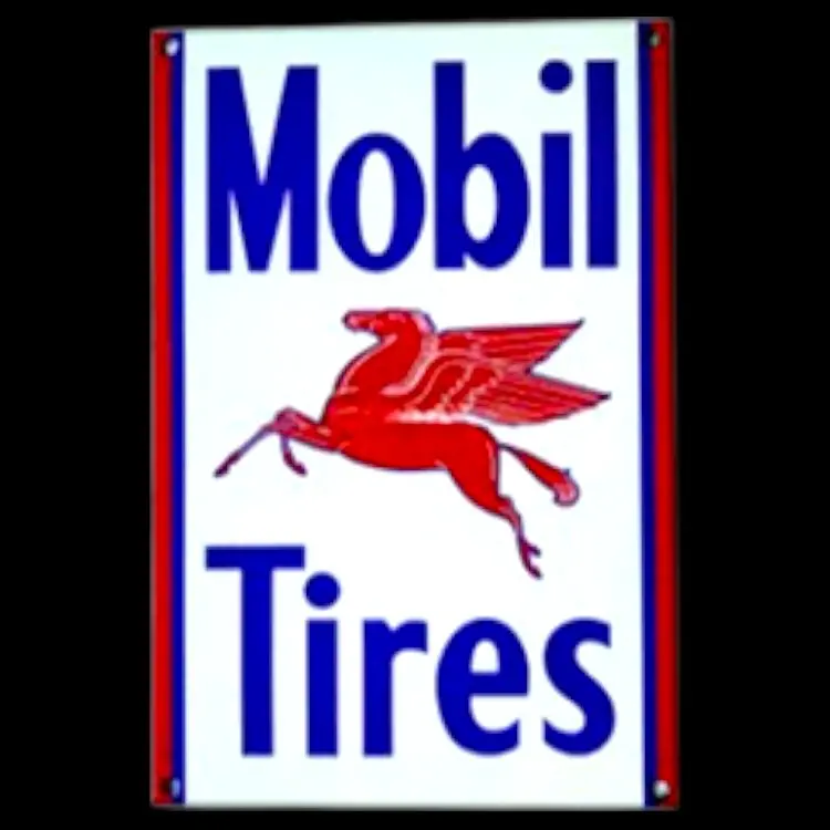 Mobil Tires Pegasus Panel Die Cut Porcelain Vintage Metal Sign 1