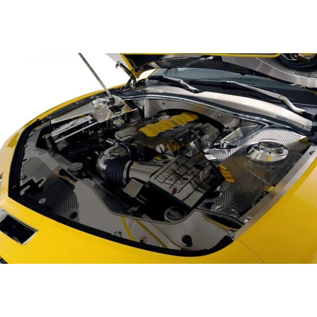 2010-2011 5Th Gen Camaro Inner Fender Covers W/ Fuse Box Cover - Polished Perforated Stainless Steel 1