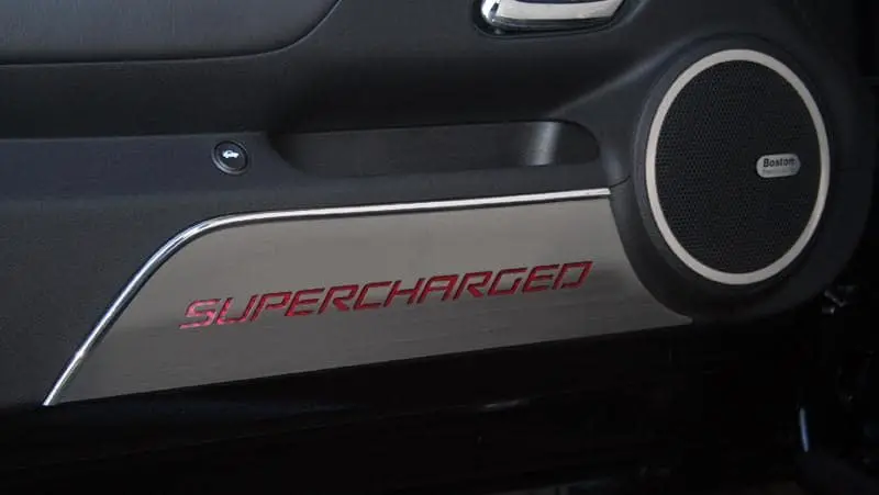 2010-2015 5Th Gen Camaro Door Panel Kick Plates 'Supercharged' | Brushed Stainless Steel 1