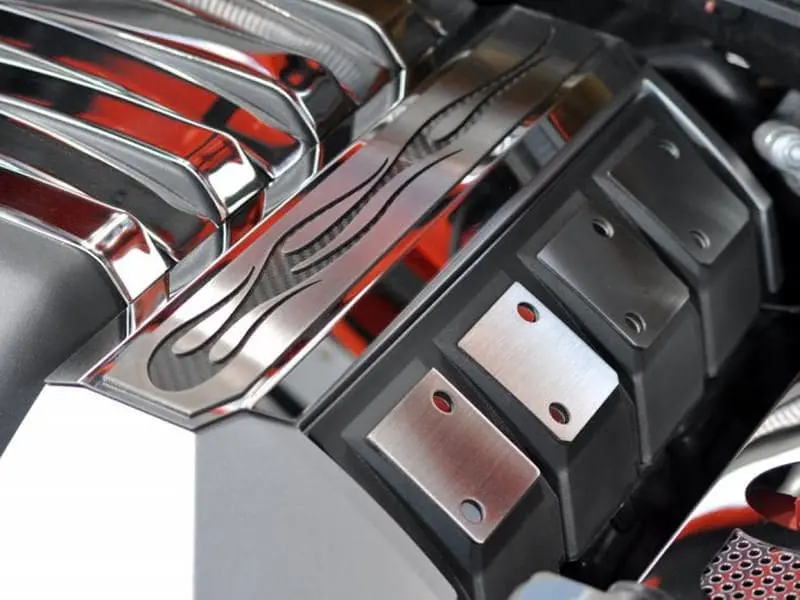 2010-2015 5Th Gen Camaro Ss Fuel Rail Covers "True Flame" - Stainless Steel W/ Colored Inlay 1