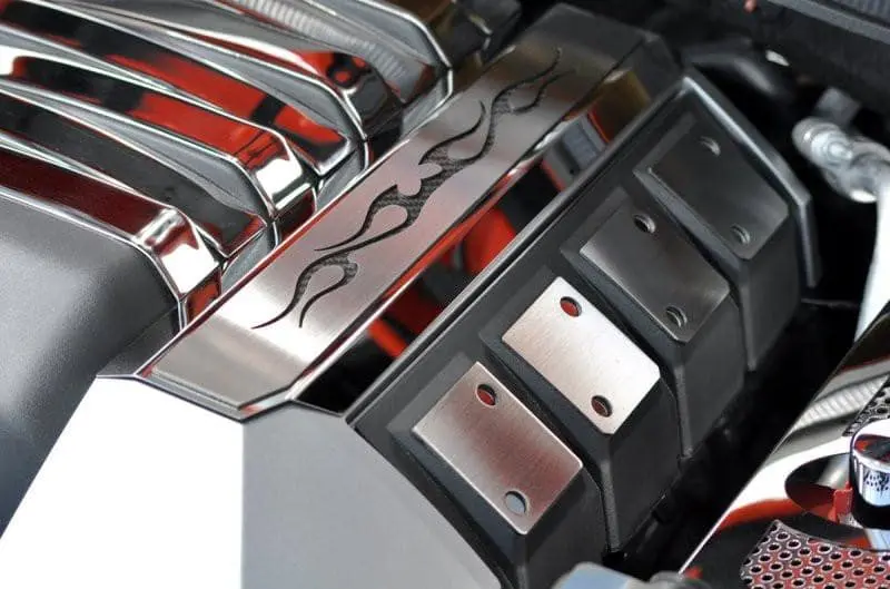 2010-2015 5Th Gen Camaro Tribal Flame Fuel Rail Cover Trim - Polished Stainless Steel, Choose Inlay Color 1
