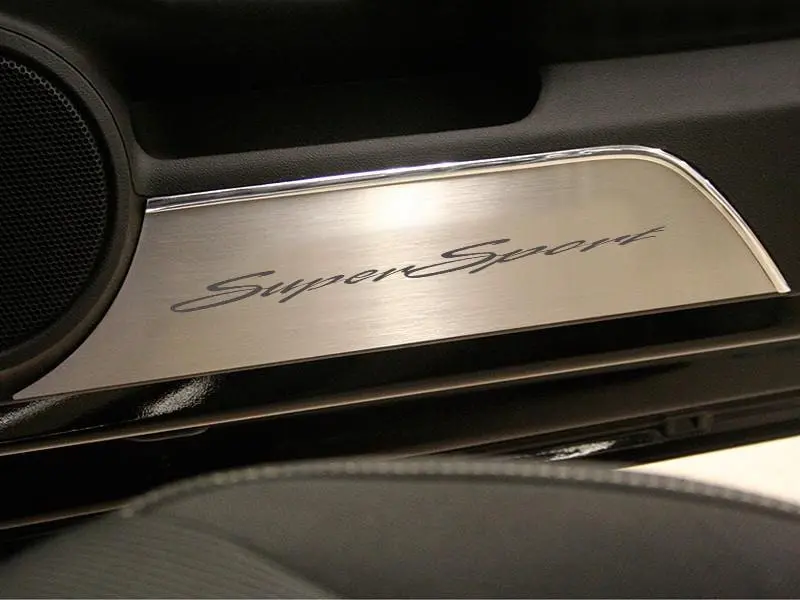 2010-2015 Camaro Ss Door Panel Kick Plates "Super Sport" Script - 2Pc Brushed Stainless Steel 1