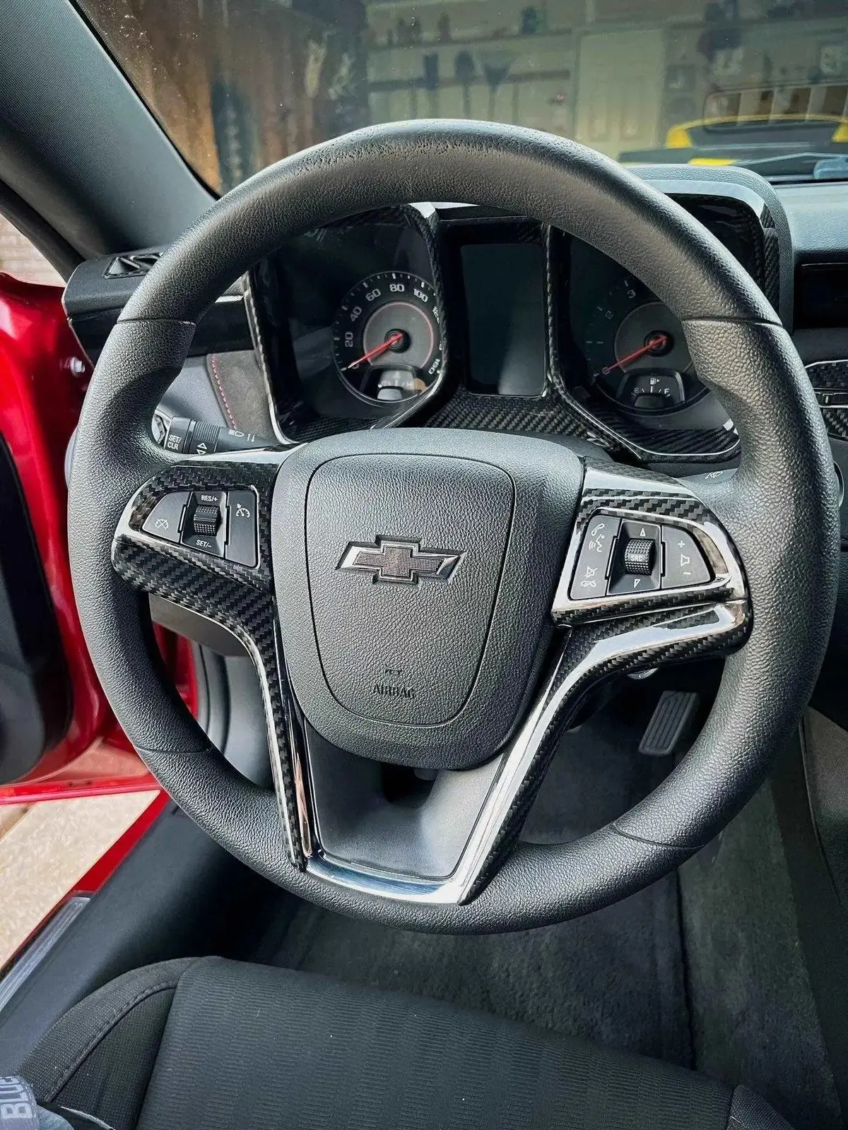 2012-2015 Chevy Camaro Carbon Fiber Steering Wheel Trim Cover 1